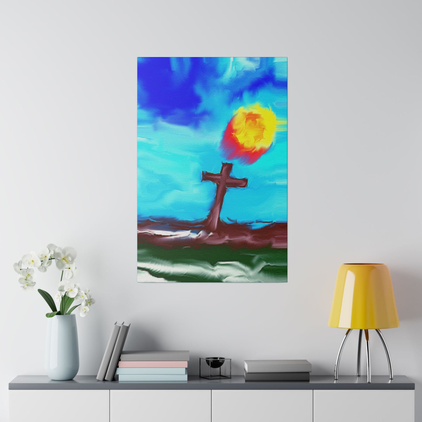 "Powerful Cross Painting - Inspirational Art by Rossouw on Matte Canvas"