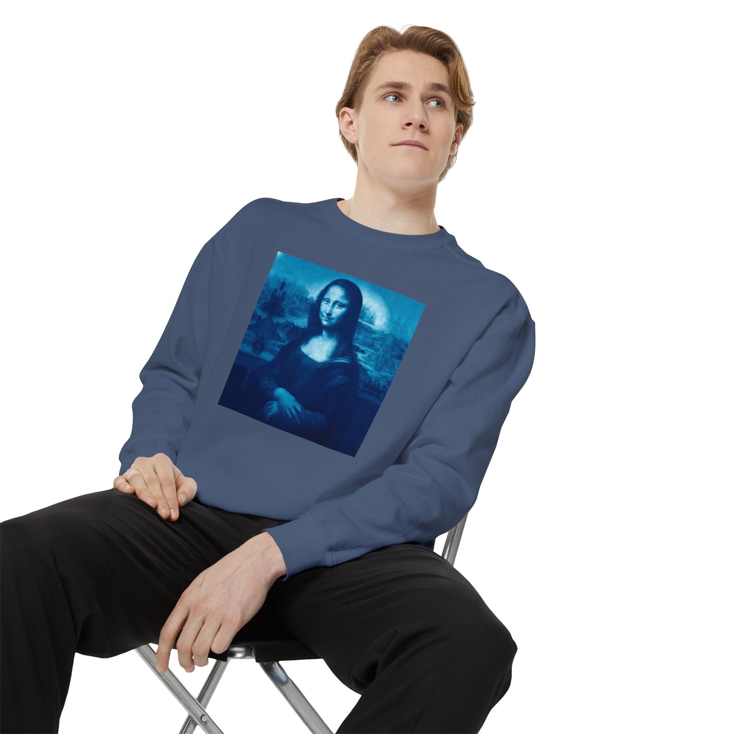 Mona Lisa (blue): Luxurious Unisex Garment-Dyed Sweatshirt