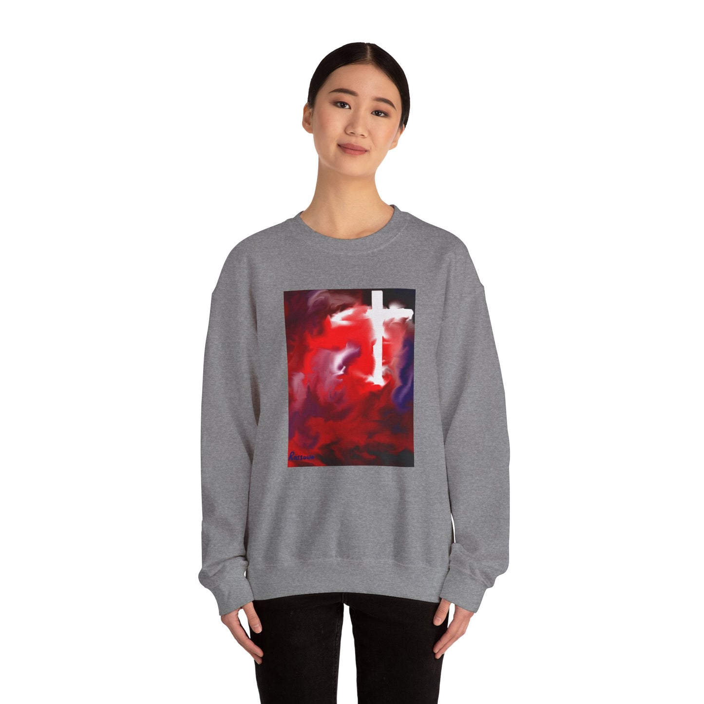 "Above The Light - Enlightened Spirit Crewneck Sweatshirt – Spiritual Cross Art Painting”