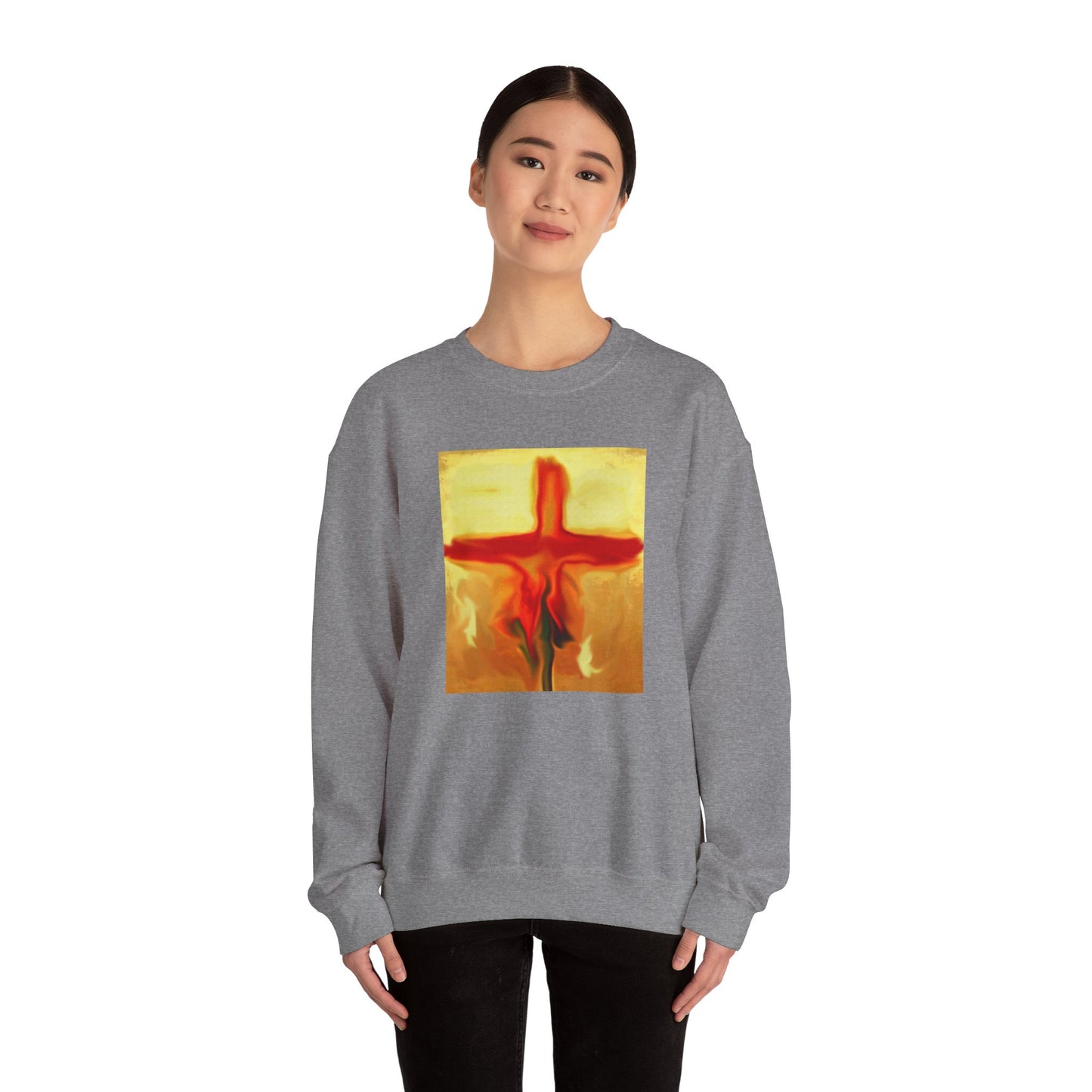 "Rose Petals - Enlightened Spirit Crewneck Sweatshirt – Spiritual Cross Art Painting”