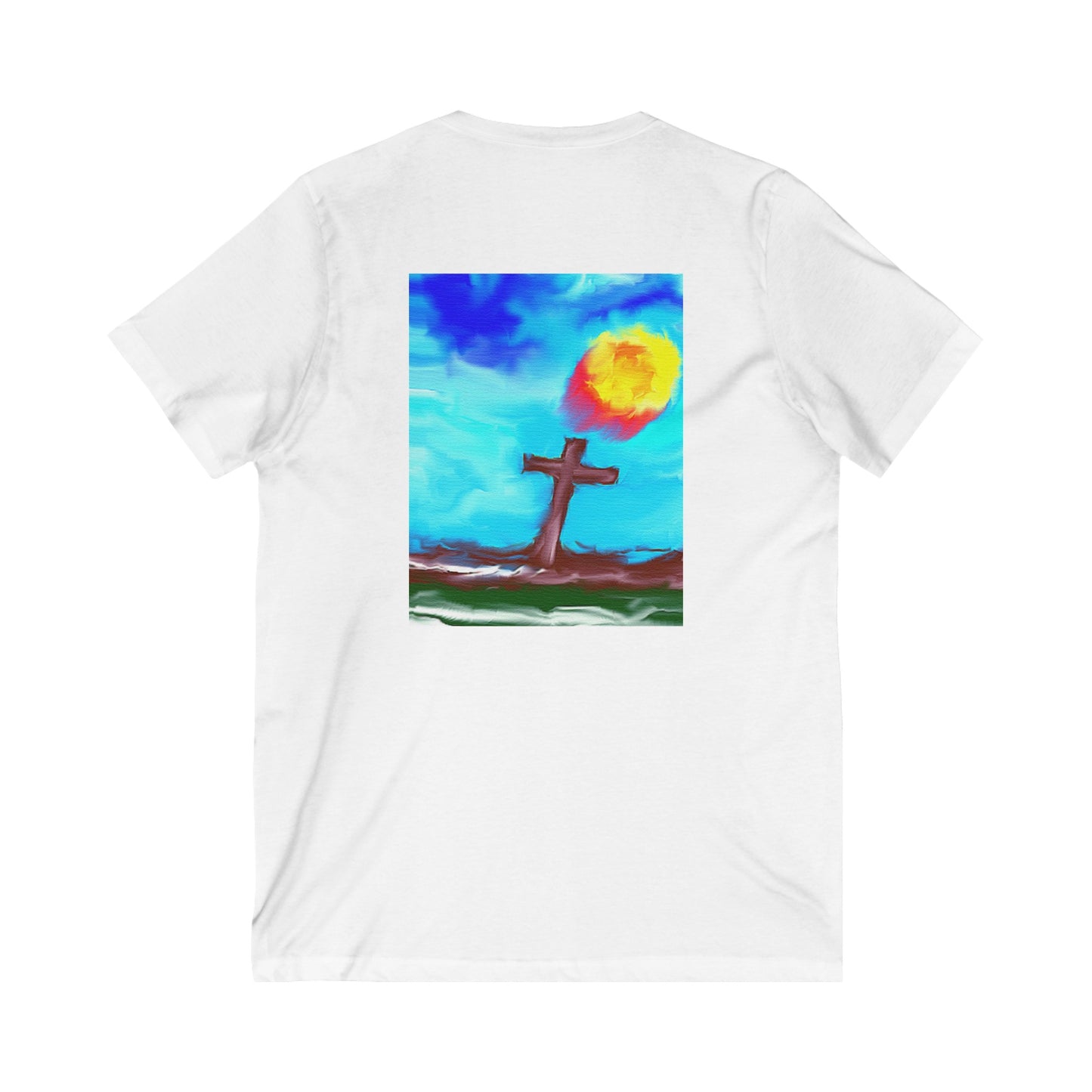 "Sunrise Cross Tee – Spiritual Artwork by Rossouw"