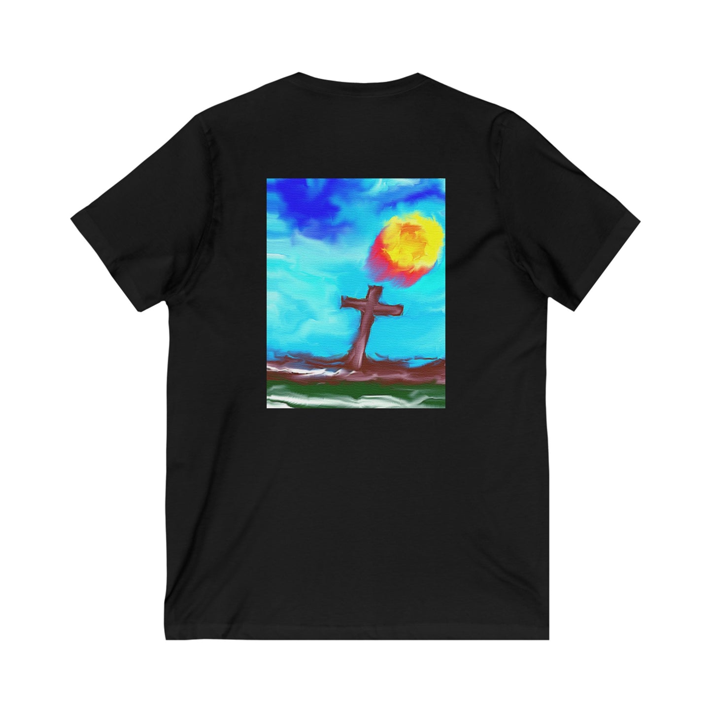 "Sunrise Cross Tee – Spiritual Artwork by Rossouw"