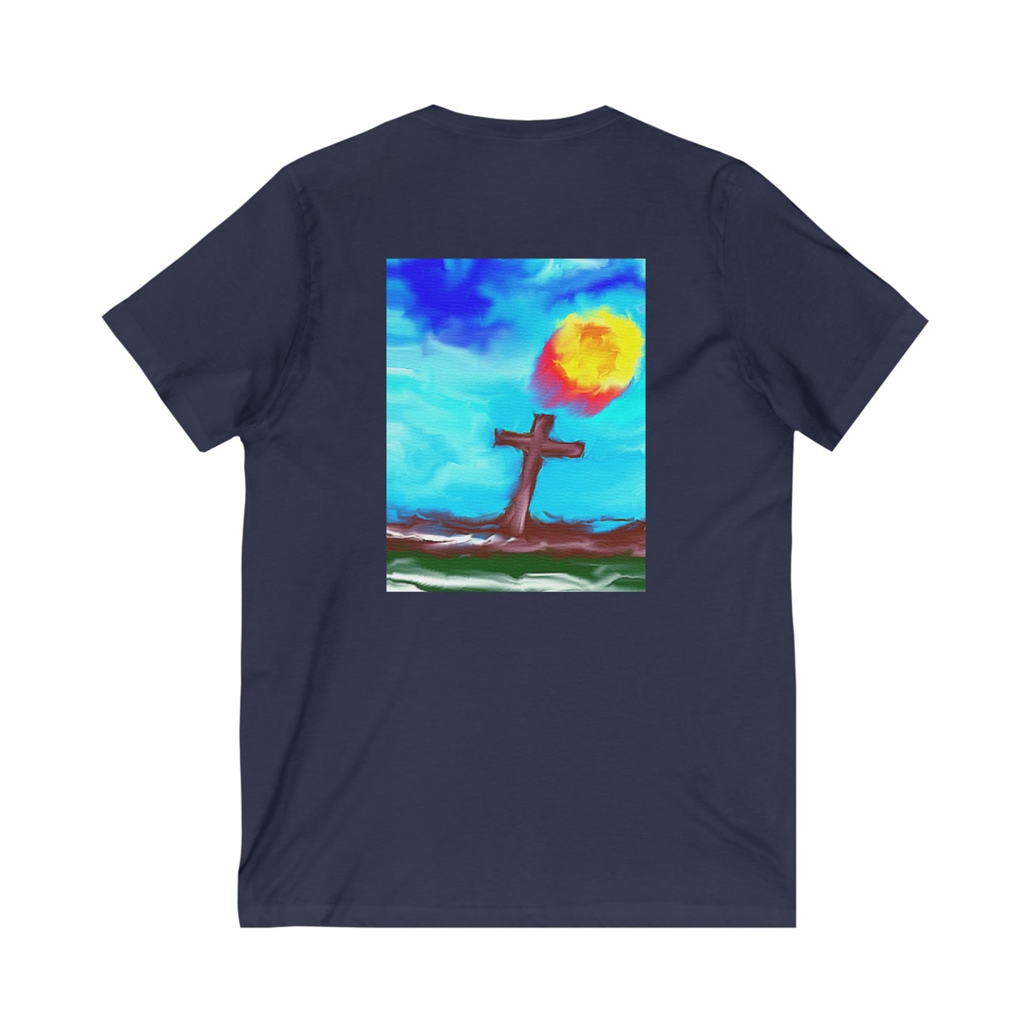 "Sunrise Cross Tee – Spiritual Artwork by Rossouw"