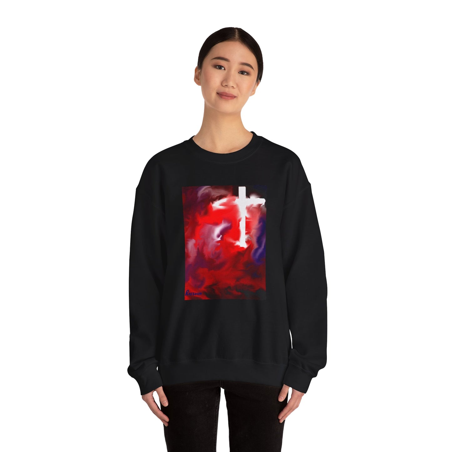 "Above The Light - Enlightened Spirit Crewneck Sweatshirt – Spiritual Cross Art Painting”