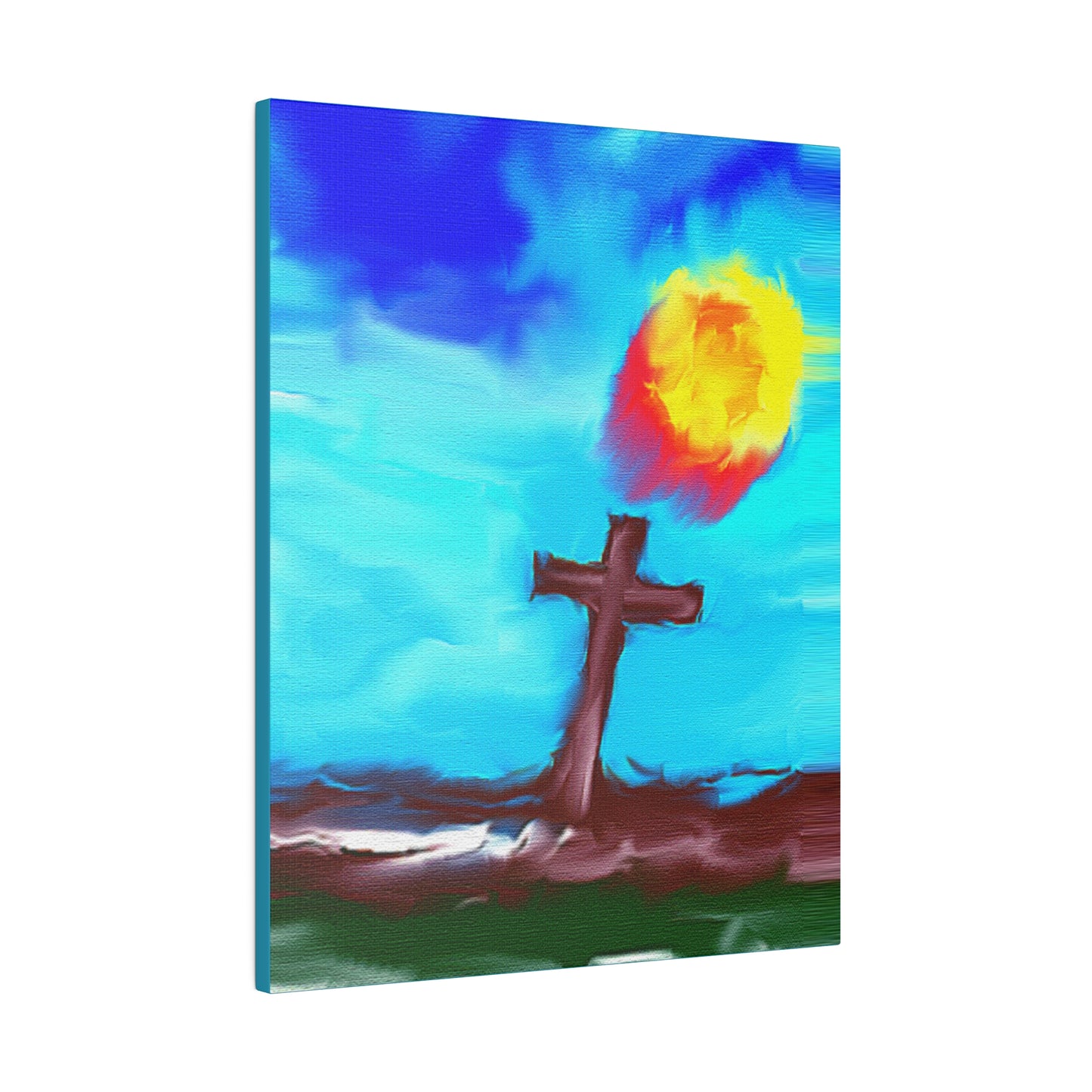 "Powerful Cross Painting - Inspirational Art by Rossouw on Matte Canvas"