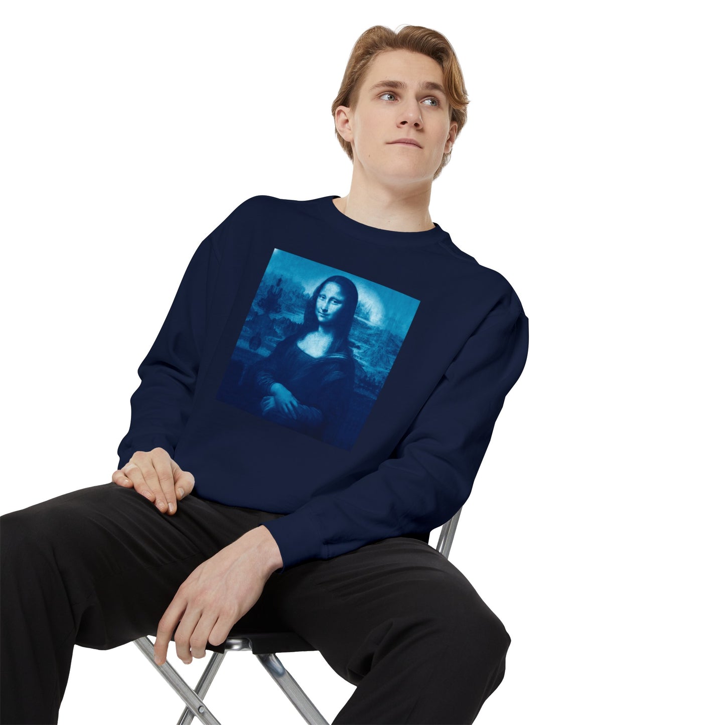 Mona Lisa (blue): Luxurious Unisex Garment-Dyed Sweatshirt