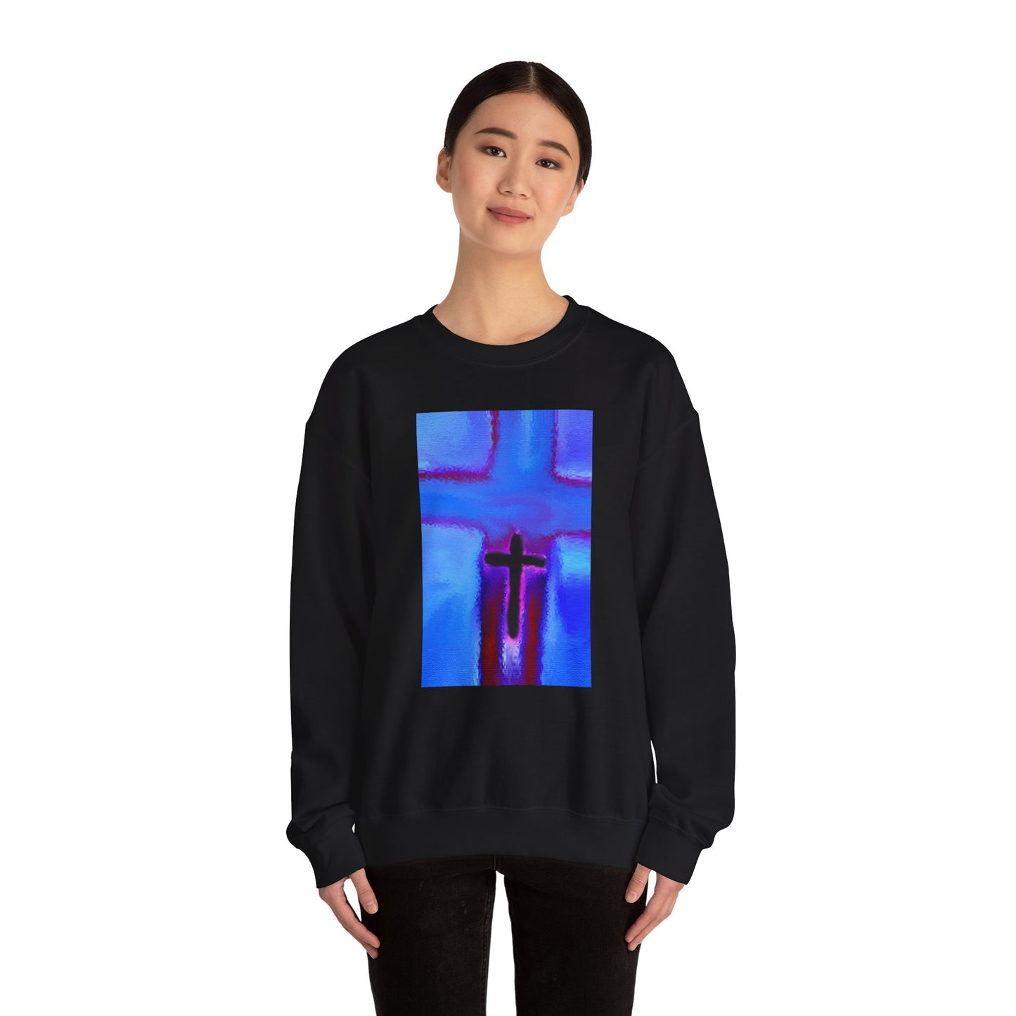 "Take Flight - Enlightened Spirit Crewneck Sweatshirt – Spiritual Cross Art Painting”