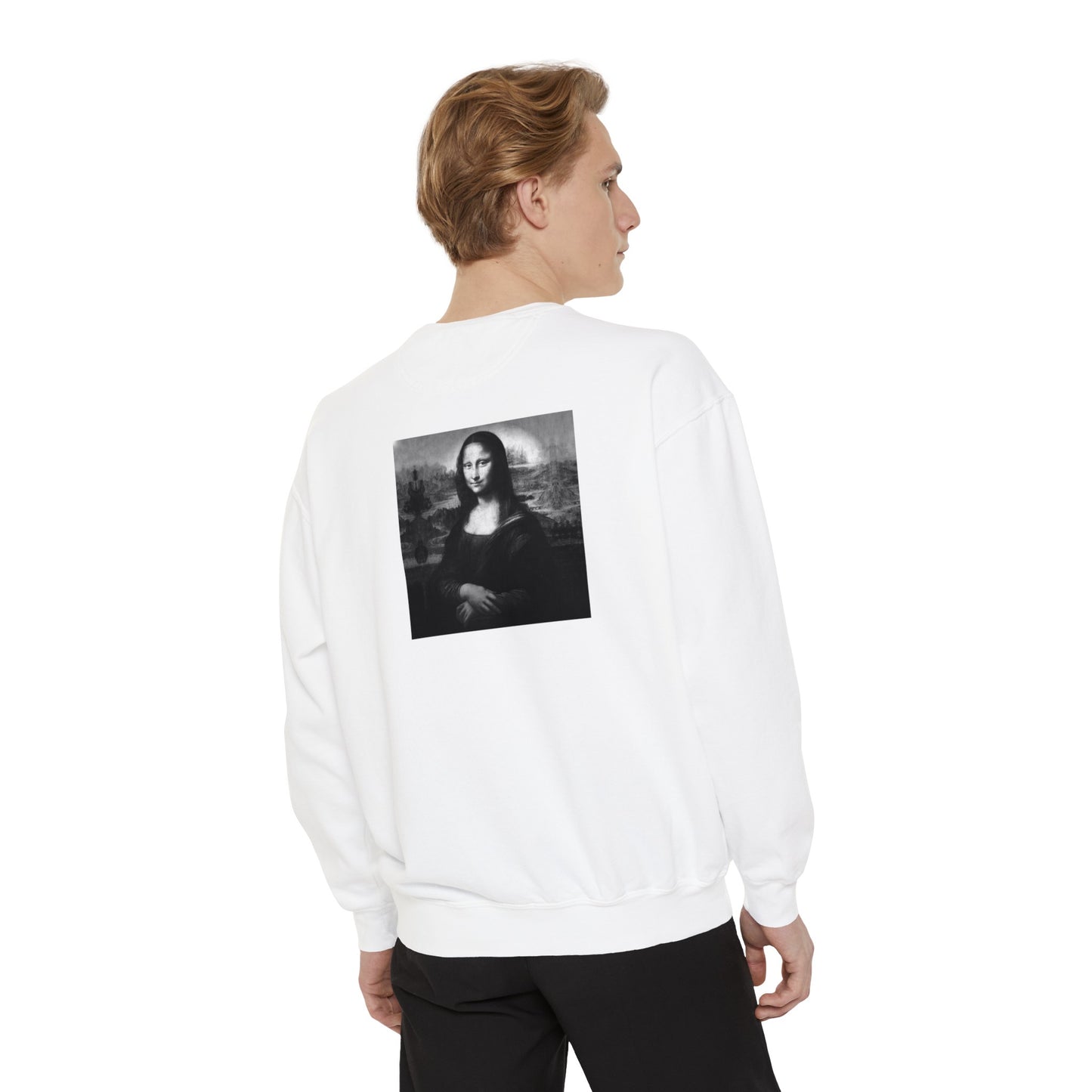 Mona Lisa (B&W): Luxurious Unisex Garment-Dyed Sweatshirt