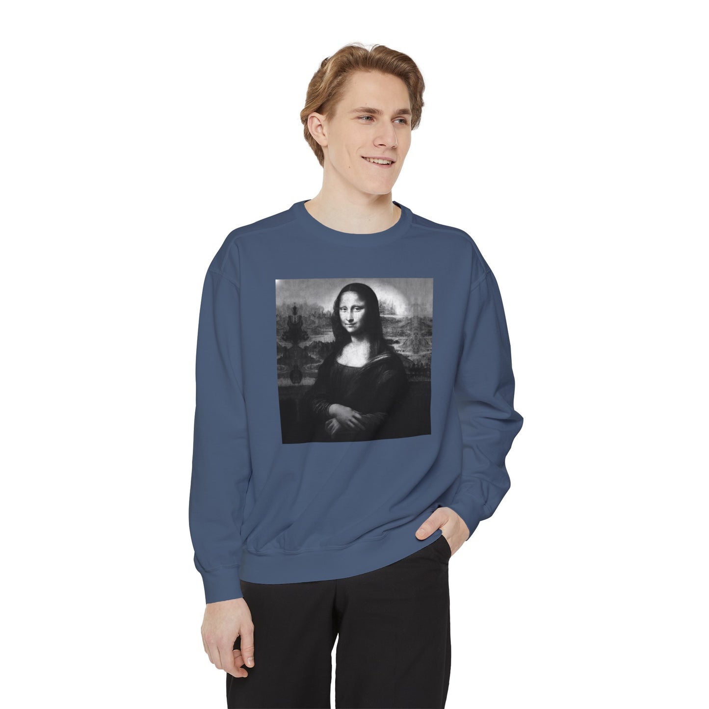 Mona Lisa (B&W): Luxurious Unisex Garment-Dyed Sweatshirt