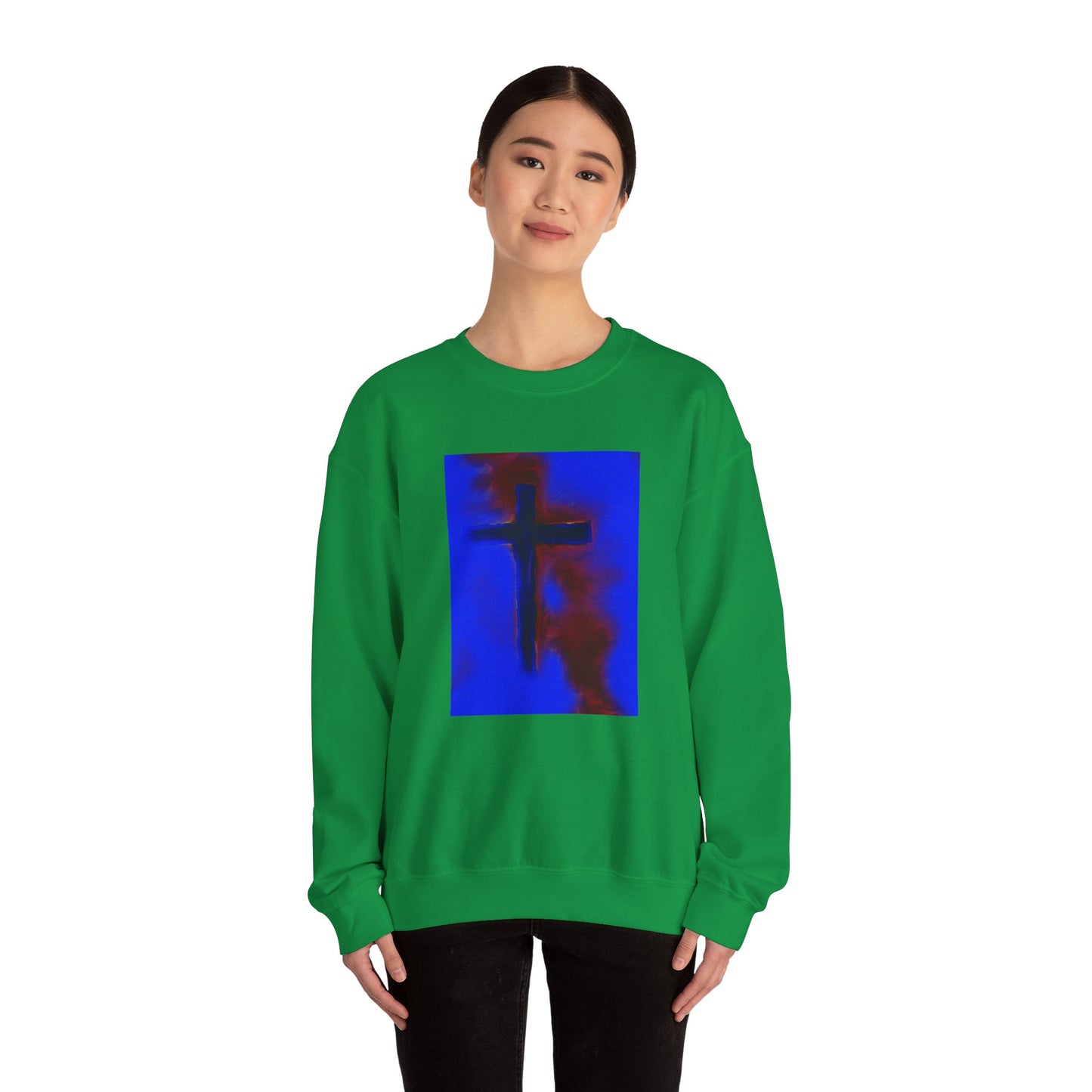 "Rise Up - Enlightened Spirit Crewneck Sweatshirt – Spiritual Cross Painting”