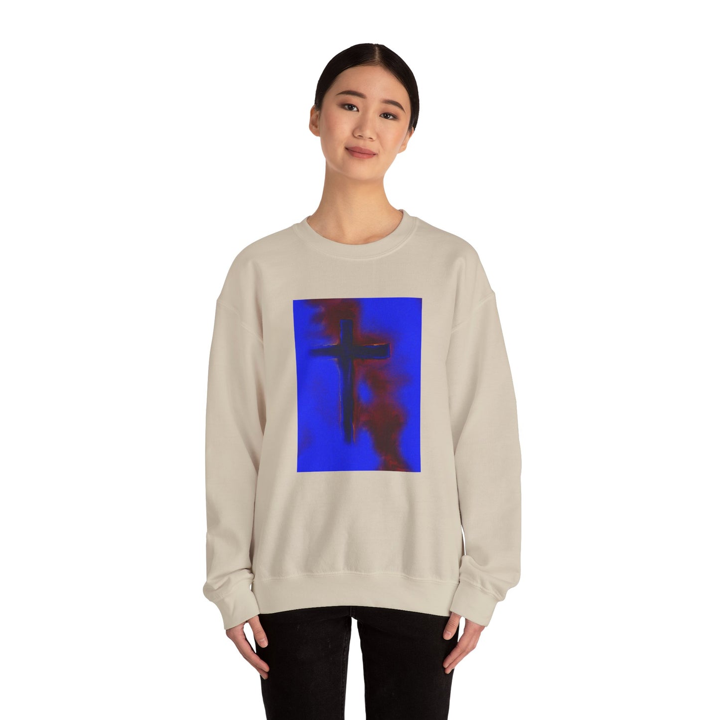 "Rise Up - Enlightened Spirit Crewneck Sweatshirt – Spiritual Cross Painting”