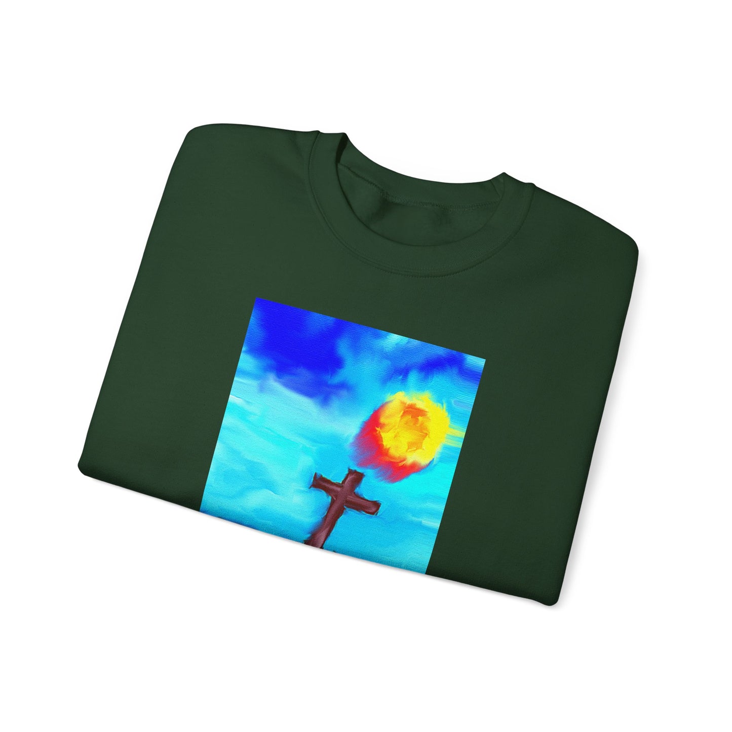 "Sunlight - Enlightened Spirit Crewneck Sweatshirt – Spiritual Cross Art Painting”