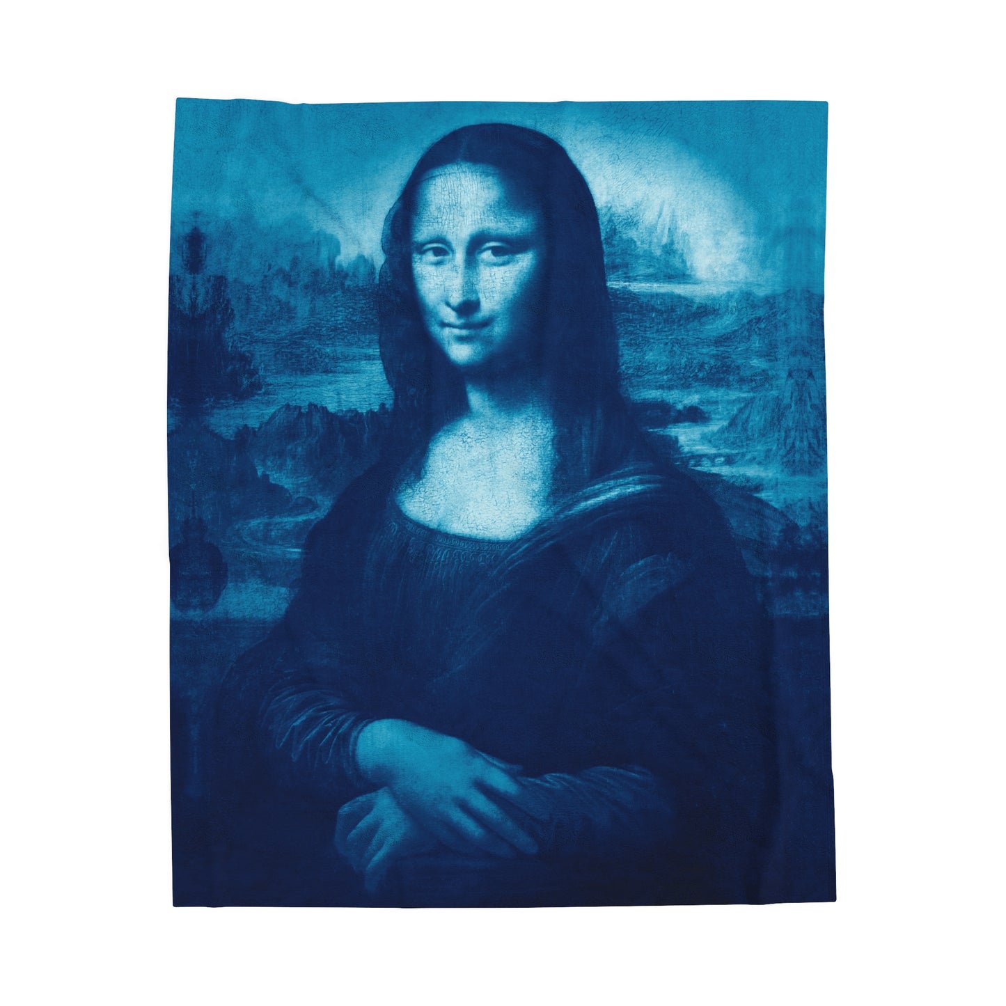 Mona Lisa (Blue) Velveteen Plush Blanket: Stunning Art Design