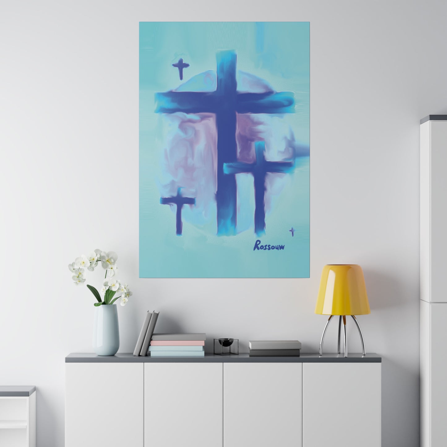 "Powerful Cross Painting - Inspirational Art by Rossouw on Matte Canvas"