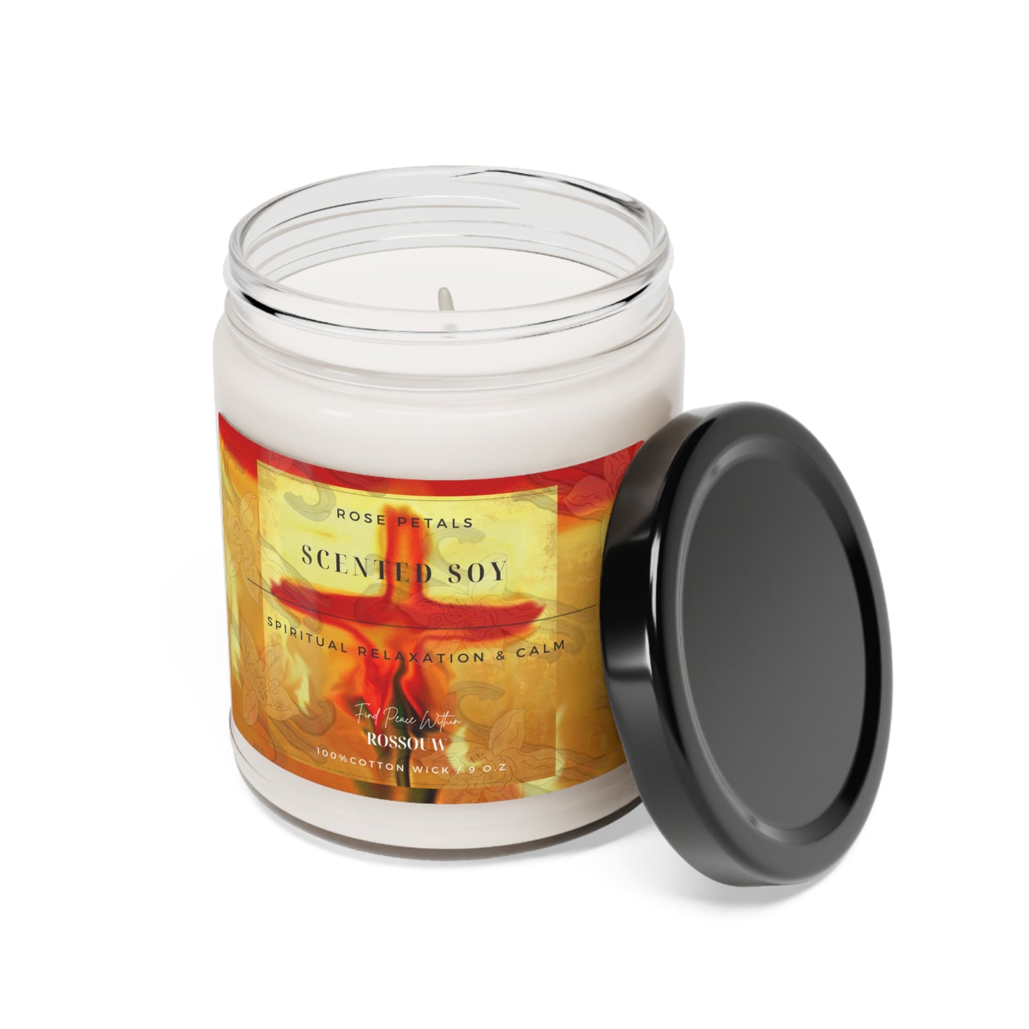 "Rose Petals" - Cross Art Painting. Scented Soy Candle, 9oz