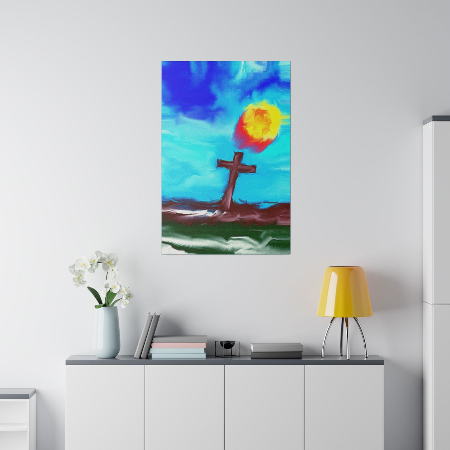 "Powerful Cross Painting - Inspirational Art by Rossouw on Matte Canvas"