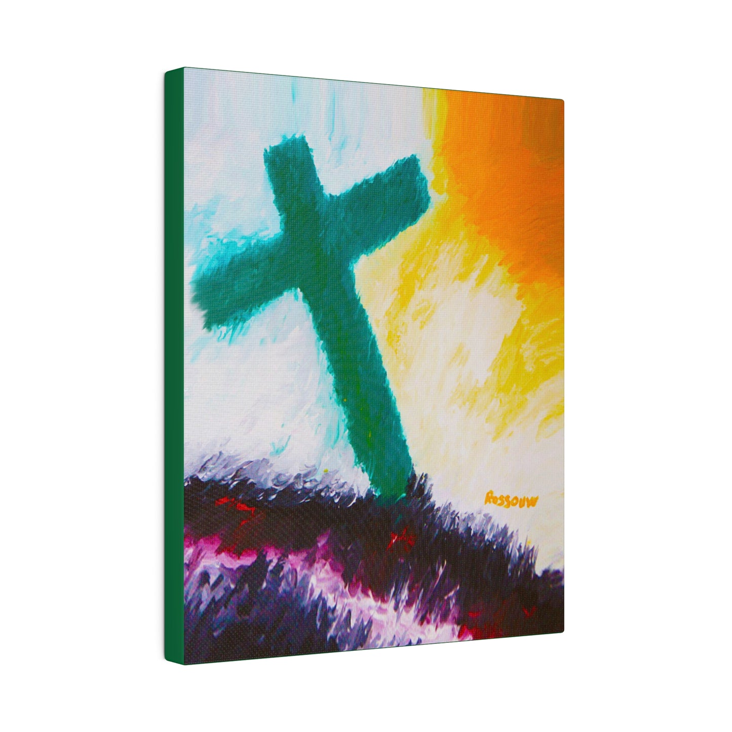 "Powerful Cross Painting - Inspirational Art by Rossouw on Matte Canvas"