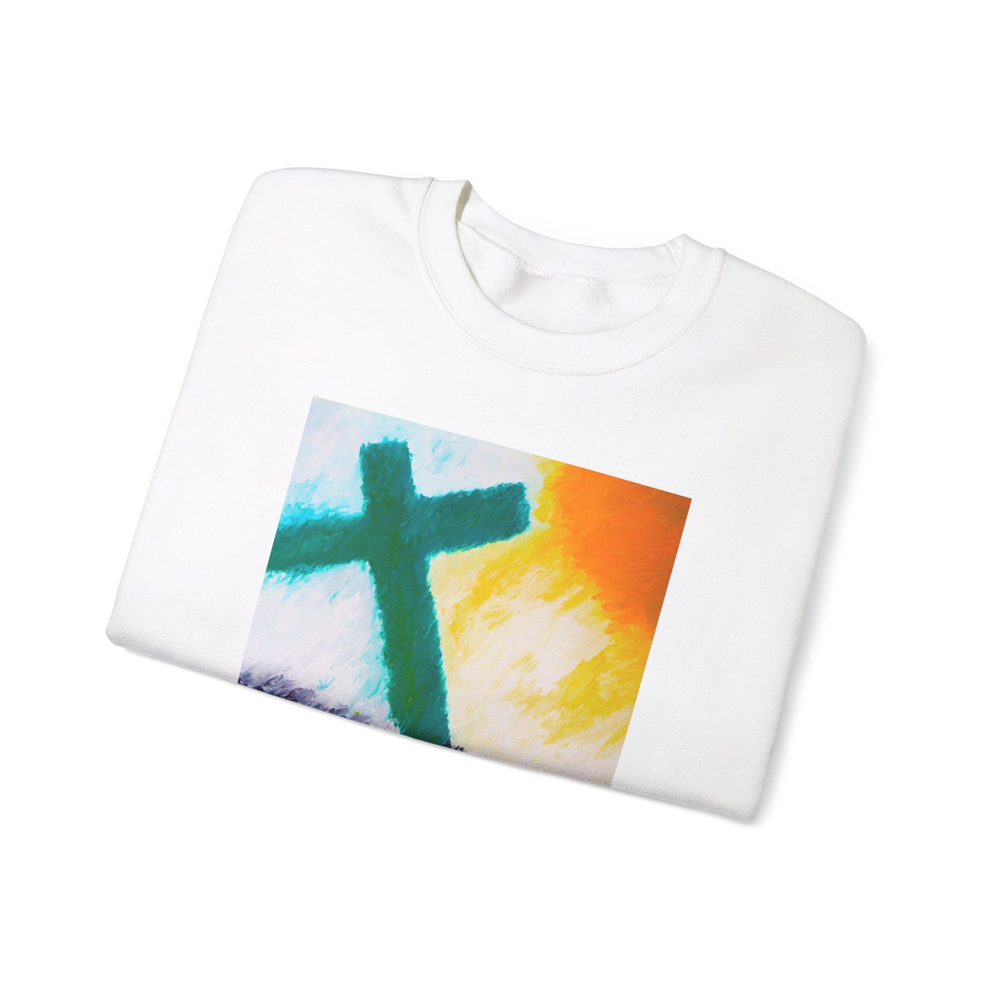 "Sunrise - Enlightened Spirit Crewneck Sweatshirt – Spiritual Cross Art Painting”