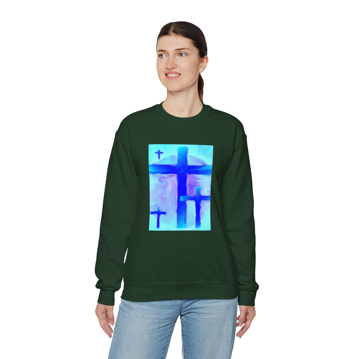 "Dream Visions - Enlightened Spirit Crewneck Sweatshirt – Spiritual Cross Art Painting”