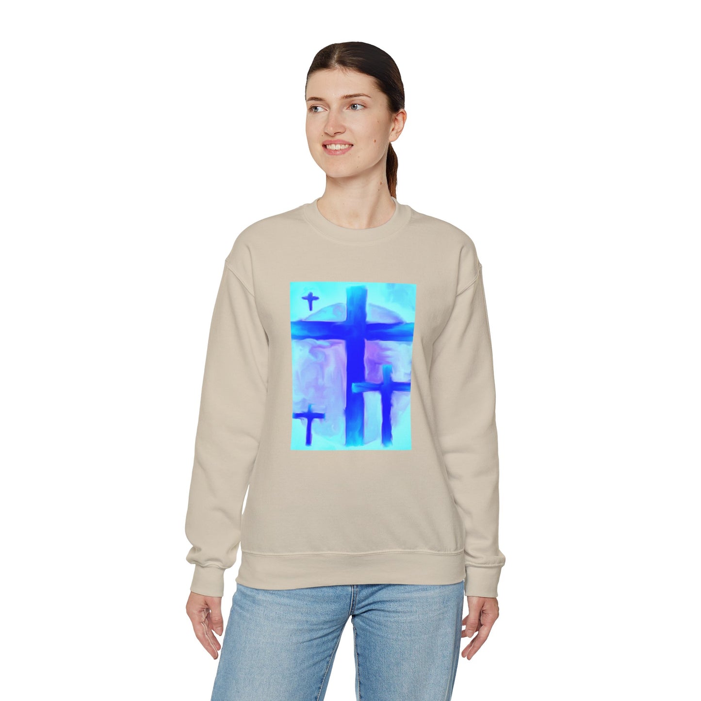 "Dream Visions - Enlightened Spirit Crewneck Sweatshirt – Spiritual Cross Art Painting”