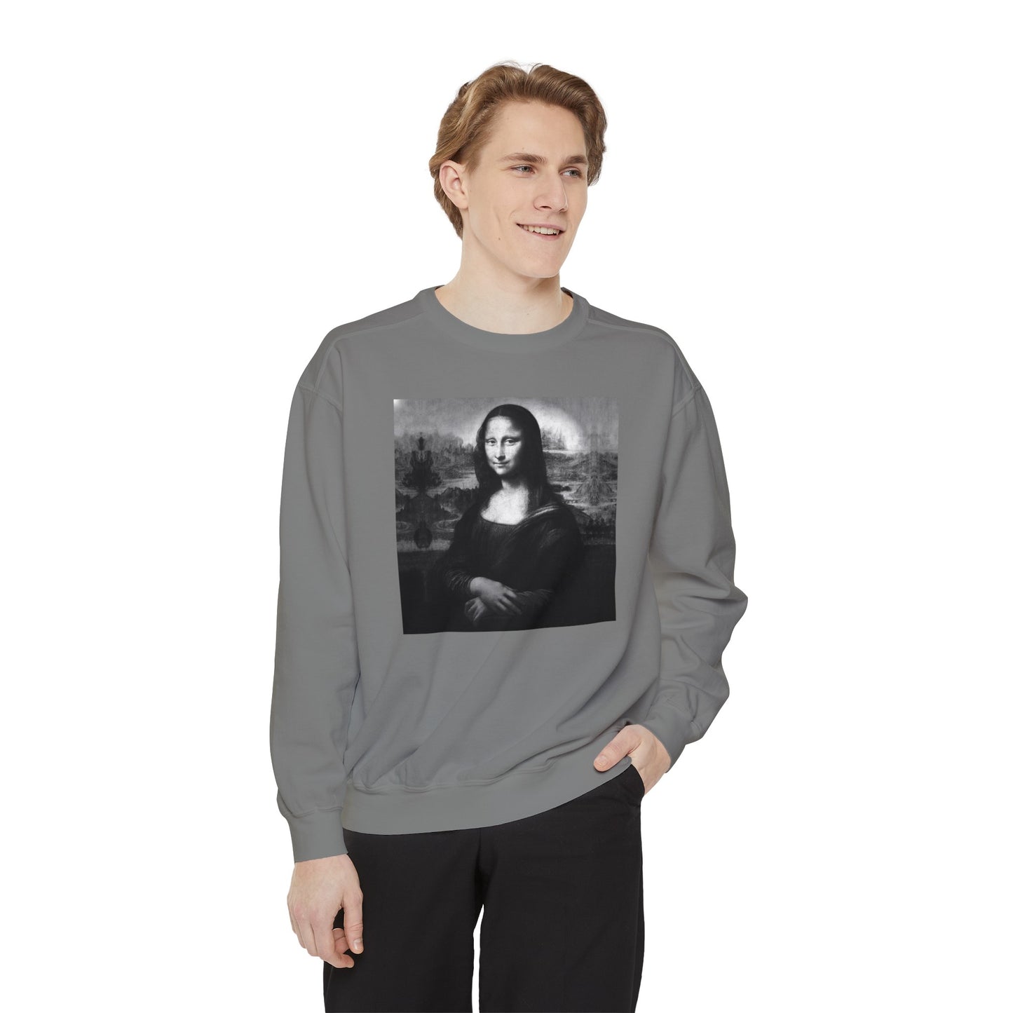 Mona Lisa (B&W): Luxurious Unisex Garment-Dyed Sweatshirt