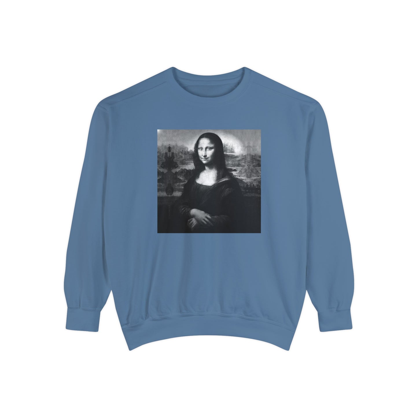 Mona Lisa (B&W): Luxurious Unisex Garment-Dyed Sweatshirt