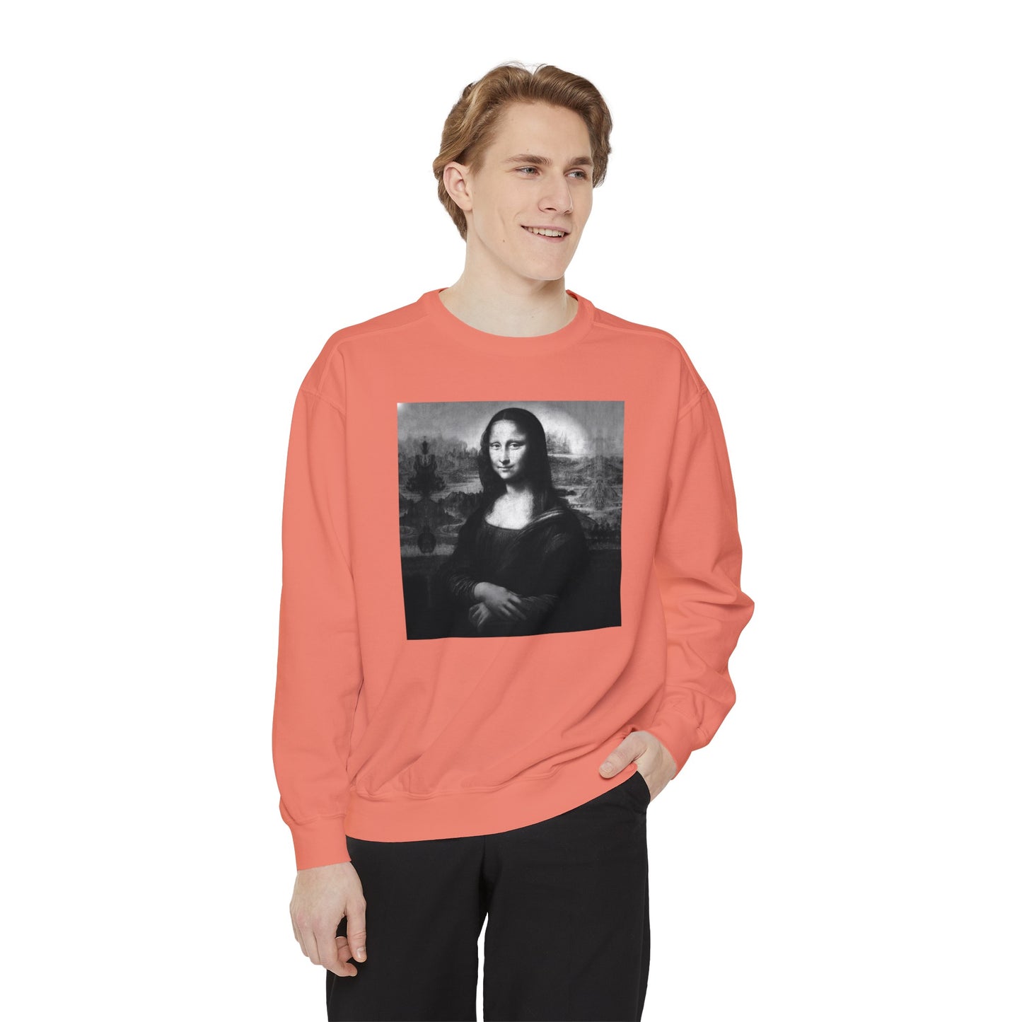 Mona Lisa (B&W): Luxurious Unisex Garment-Dyed Sweatshirt