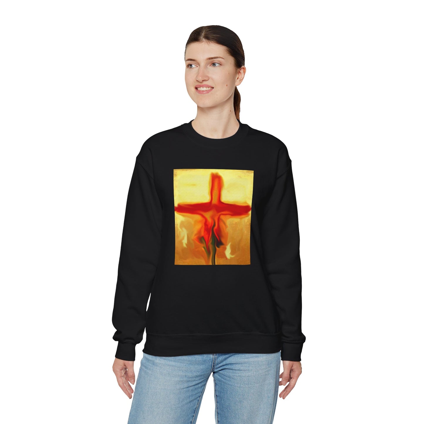 "Rose Petals - Enlightened Spirit Crewneck Sweatshirt – Spiritual Cross Art Painting”