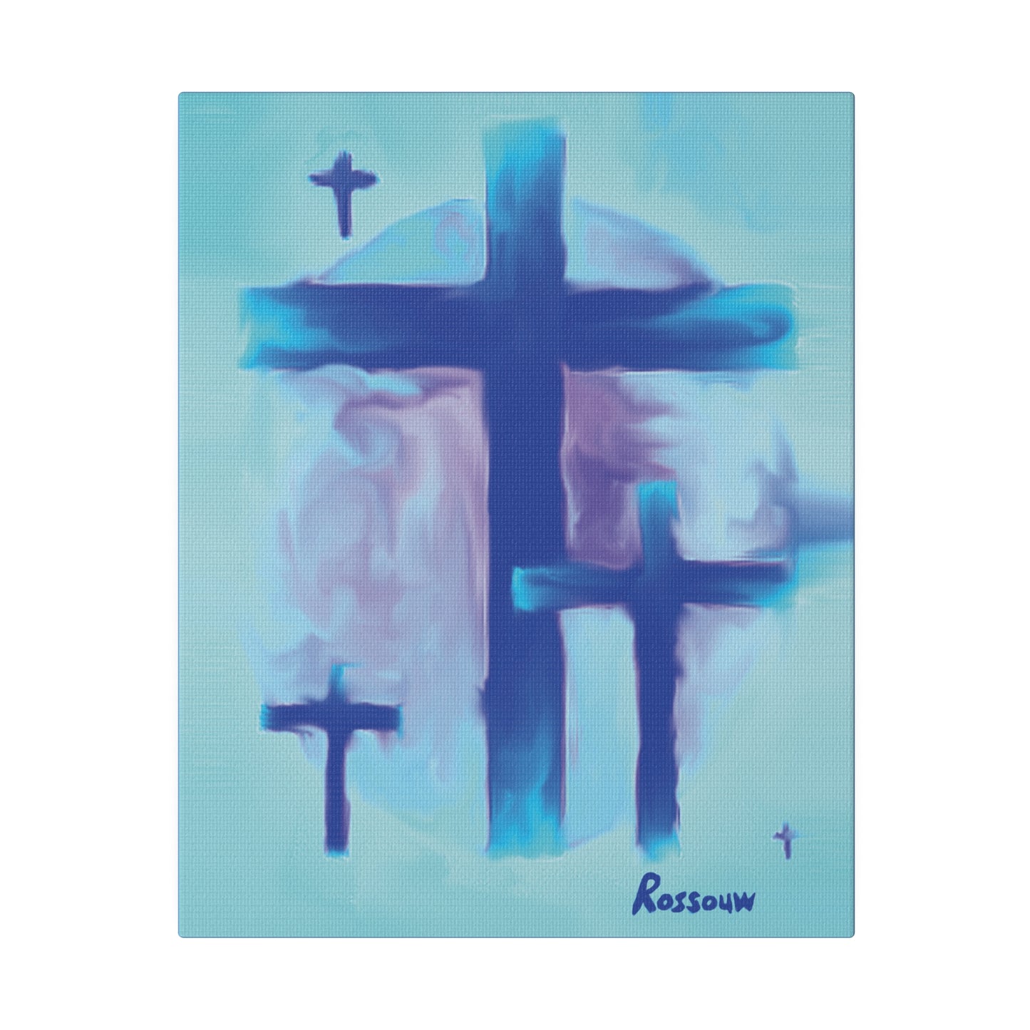 "Powerful Cross Painting - Inspirational Art by Rossouw on Matte Canvas"