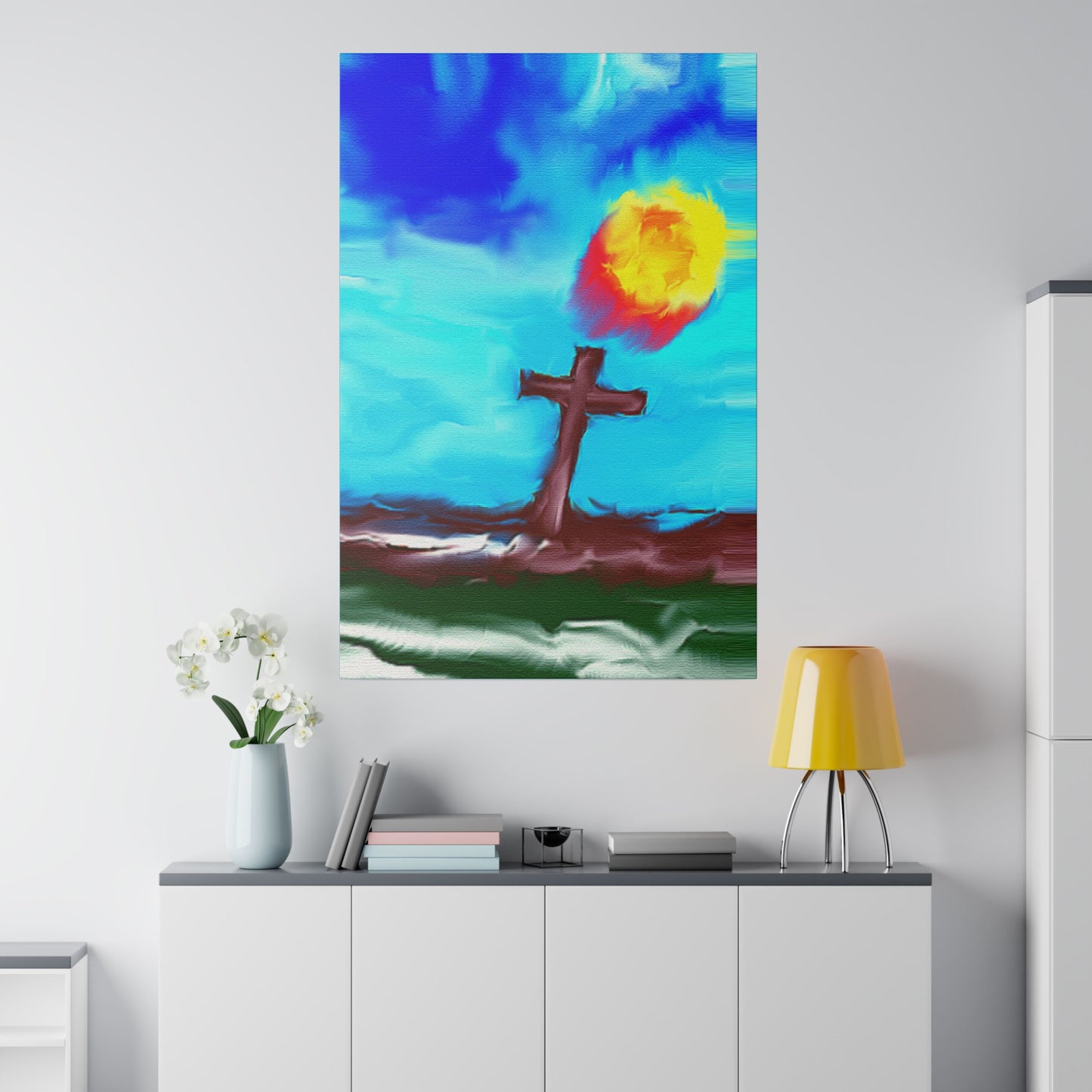 "Powerful Cross Painting - Inspirational Art by Rossouw on Matte Canvas"