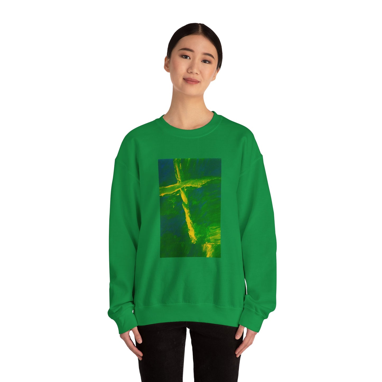 "Flight Of The Heart - Enlightened Spirit Crewneck Sweatshirt – Spiritual Cross Art Painting”