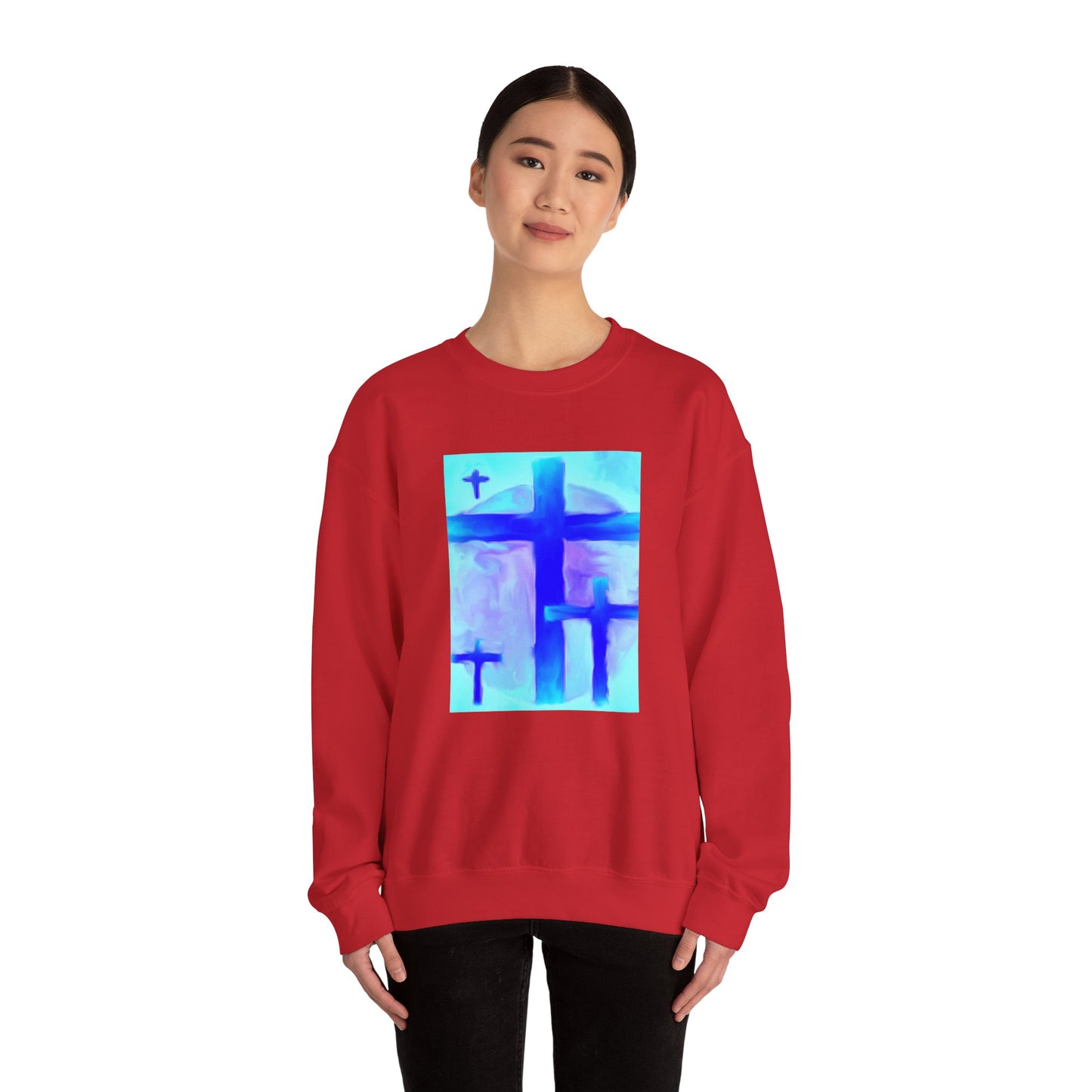 "Dream Visions - Enlightened Spirit Crewneck Sweatshirt – Spiritual Cross Art Painting”