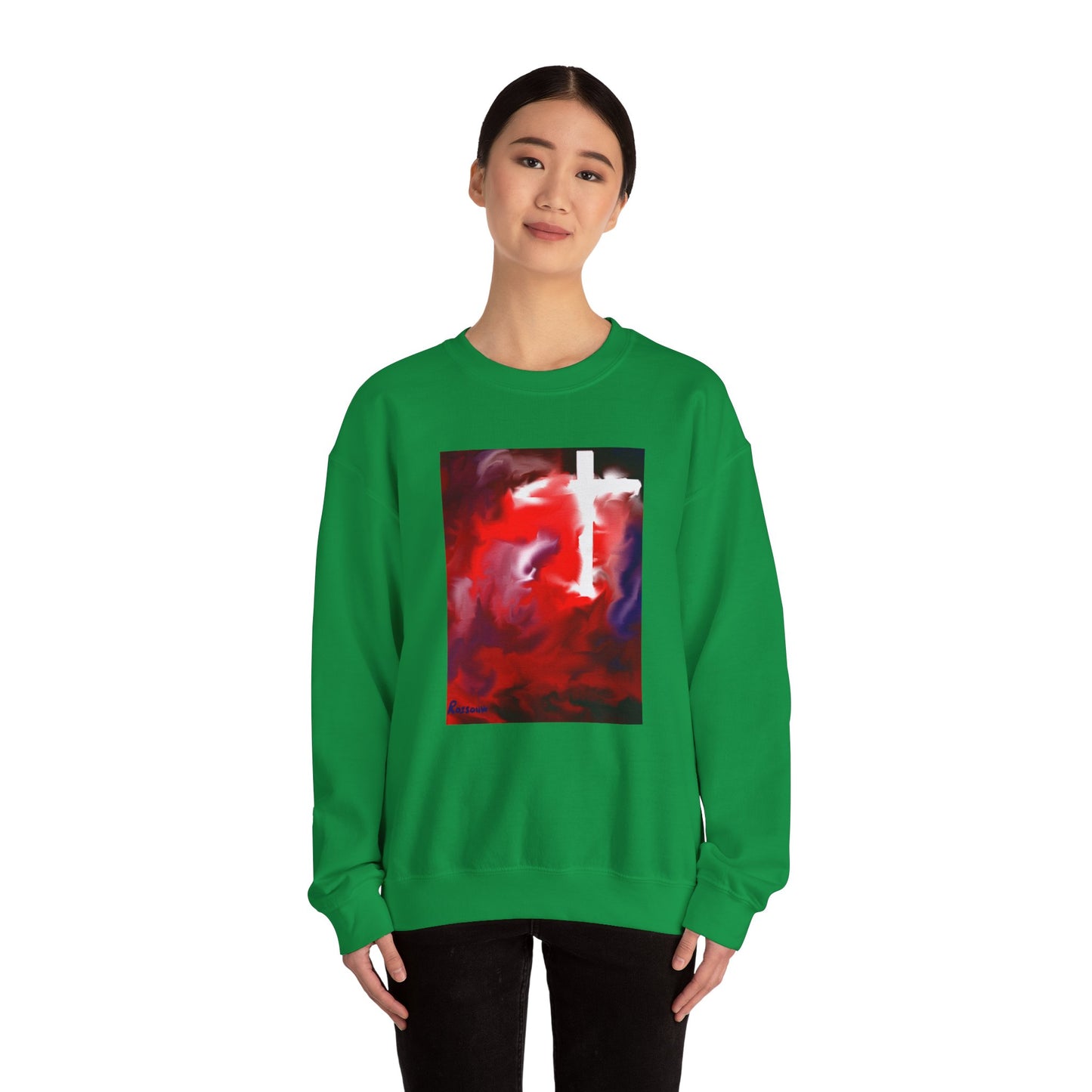 "Above The Light - Enlightened Spirit Crewneck Sweatshirt – Spiritual Cross Art Painting”