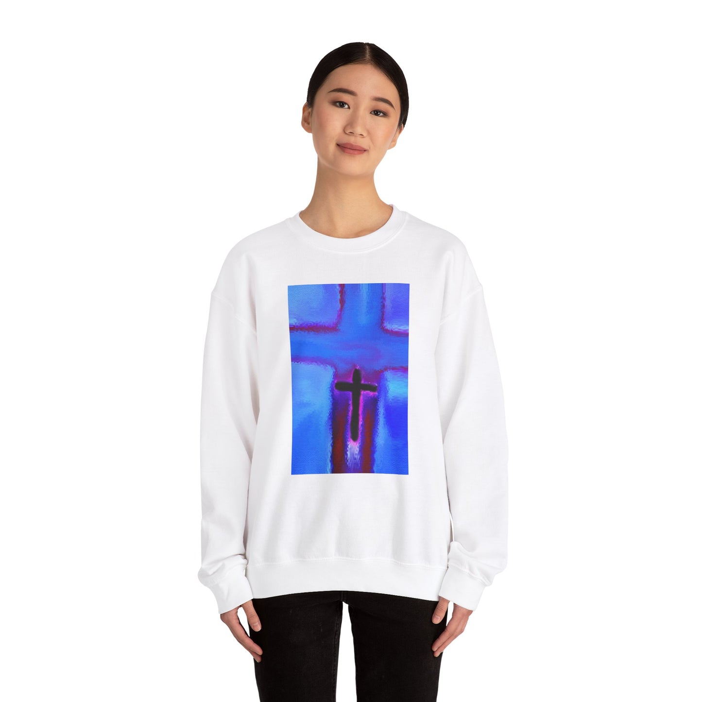 "Take Flight - Enlightened Spirit Crewneck Sweatshirt – Spiritual Cross Art Painting”