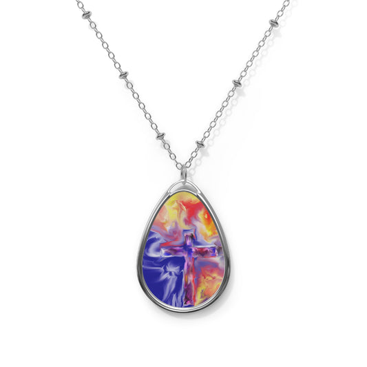 "Golden Rainbow - Inspirational Ellipse Pendant – Spiritual Art Necklace by Rossouw"