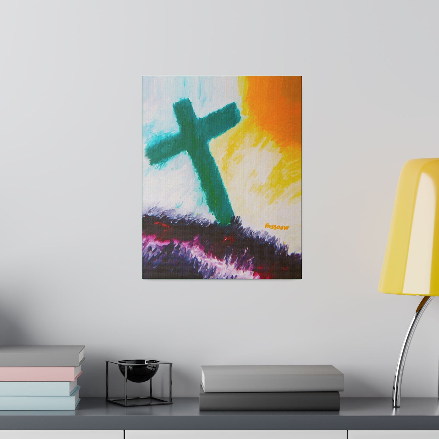 "Powerful Cross Painting - Inspirational Art by Rossouw on Matte Canvas"