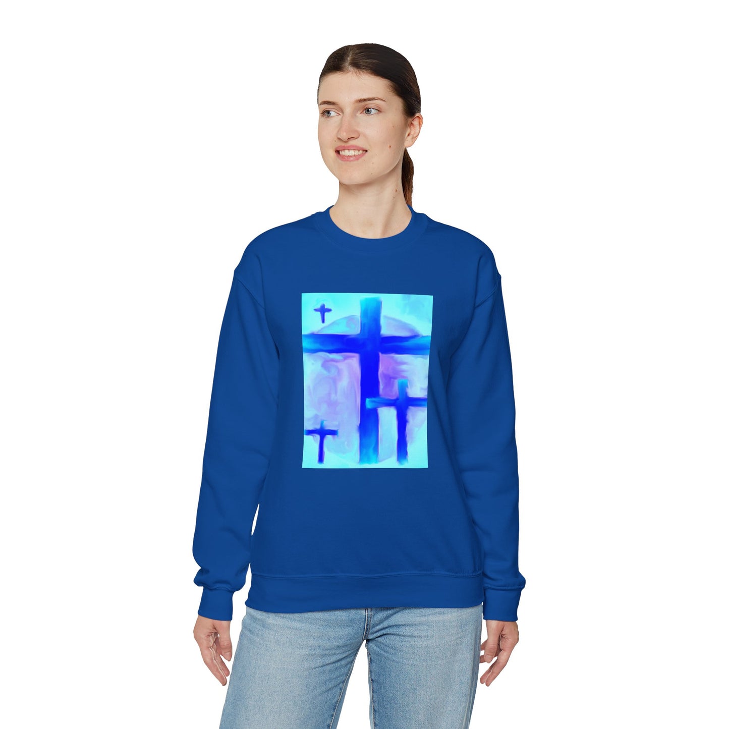 "Dream Visions - Enlightened Spirit Crewneck Sweatshirt – Spiritual Cross Art Painting”